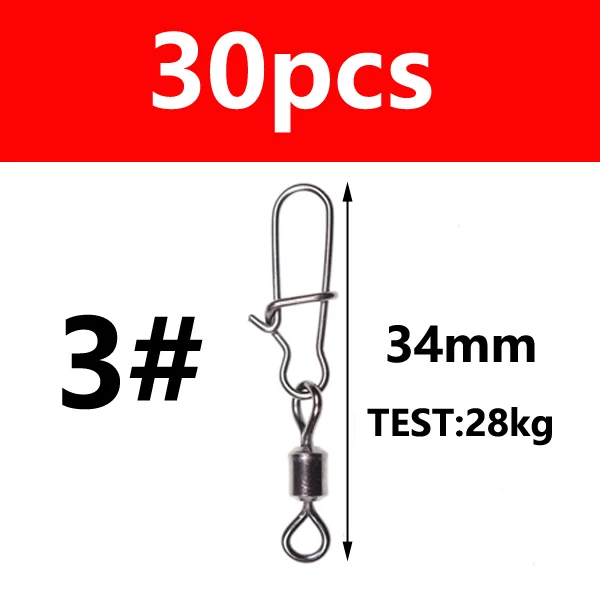 30pcs size 3 30 Вт, 20 штук морской рыбалки разъем Вращающийся шарнир из кирпечей из глины пин быстрые кнопки зажимы для рыболовной приманки рыболовные аксессуары для снаряжения - Цвет: 30pcs size 3