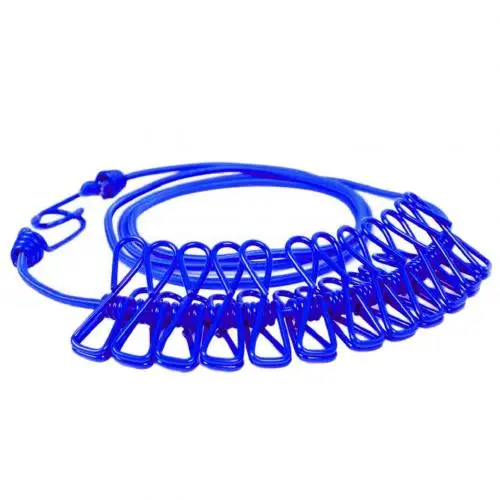 Light Blue Эластичная уличная одежда 180 см, брюки для белья, сушильная вешалка, веревка с 12 зажимами, походная вешалка для сушки одежды - Цвет: Light Blue