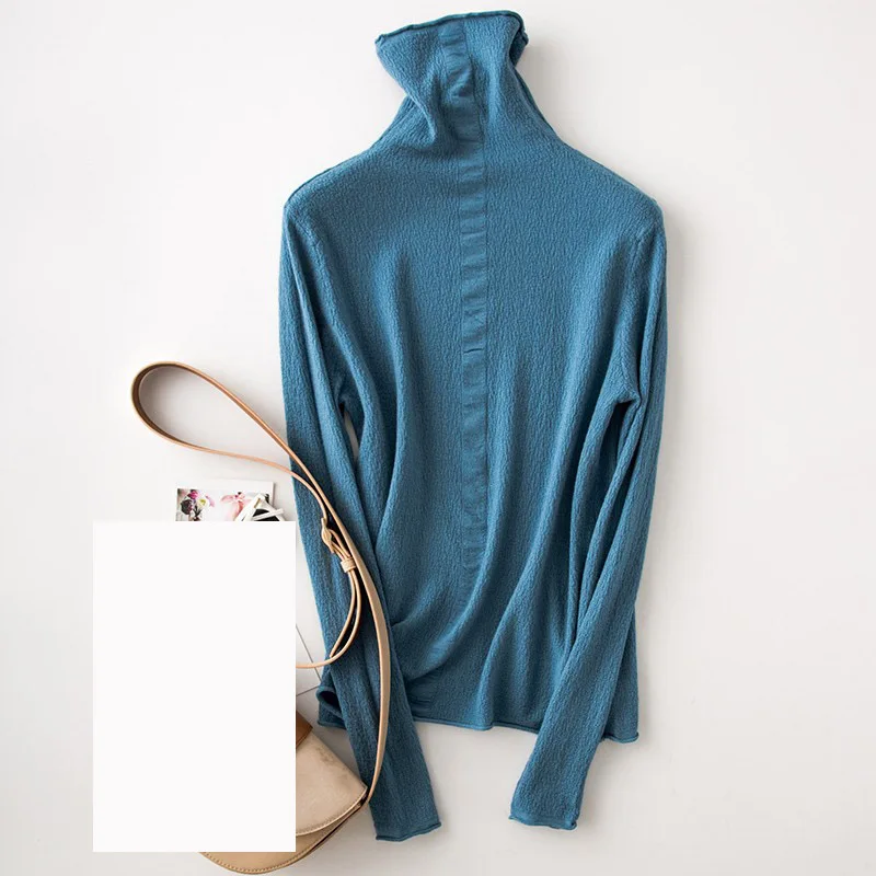 Must Have Женская водолазка из вискозы, мягкий пуловер, свитер из шерсти, зимний Однотонный женский джемпер#907 - Цвет: Hazy sky