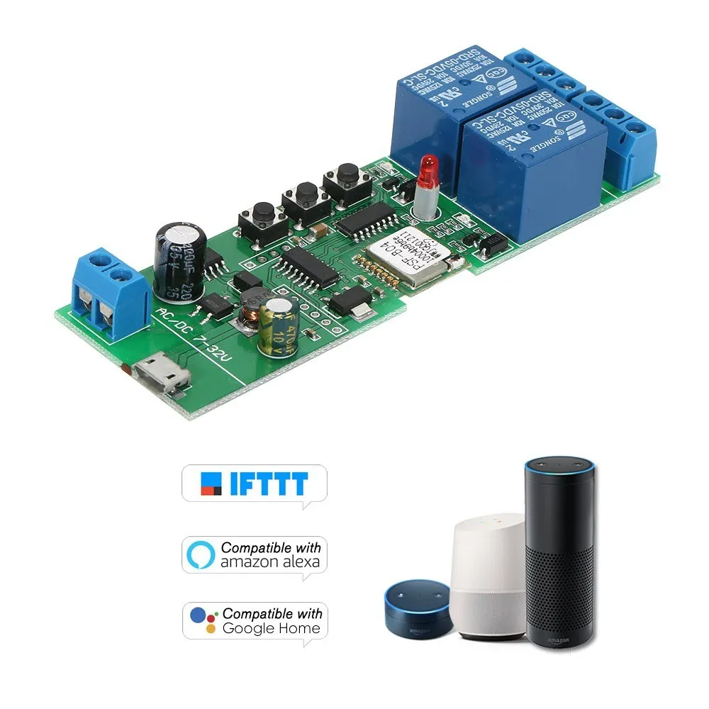 Самоблокирующийся Sonoff WiFi беспроводной умный модуль переключателя 2CH USB DC5V/7-32 V