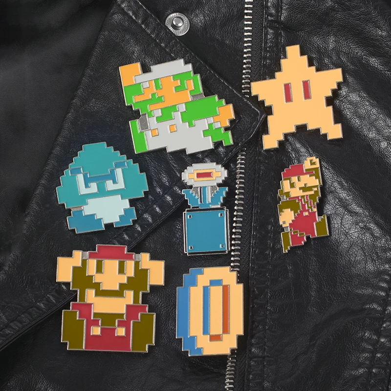 Классическая игра лацкан Металлические Булавки Super Mario Bros. Пиксельные Мультяшные броши значки на рюкзак булавки ювелирные изделия подарок для фанатов игр друзей