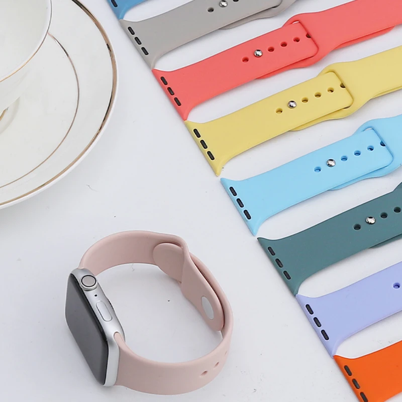 Soft Silicone Sport Band for Apple Watch SE 7 Series 44MM 40MM rubber Watchband Strap on smart iWatch 654321 42MM 38MM bracelet