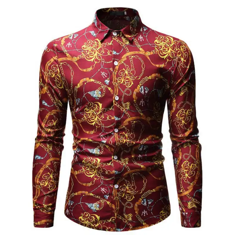 ML72 red Новая модная мужская Роскошная стильная повседневная рубашка модная мужская повседневная рубашка с цветочным принтом с длинным рукавом на пуговицах Топ Блузка M-3XL - Цвет: ML72 red