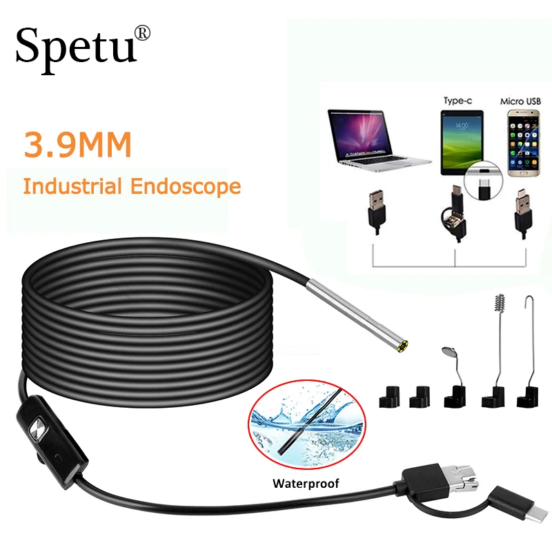 

Spetu 3IN1 Industrial Endoscope Camera 3.9MM Mini Waterproof USB Endoscope Inspection Camera For OTG Android Phone PC