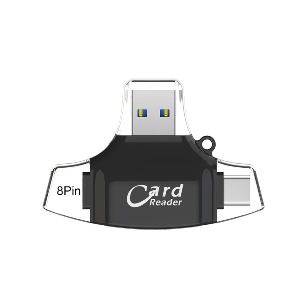 4 в 1 Micro usb type-C TF безопасный цифровой Кардридер высокоскоростной Micro SDs TF кардридер OTG адаптер для iPhone - Color: Black