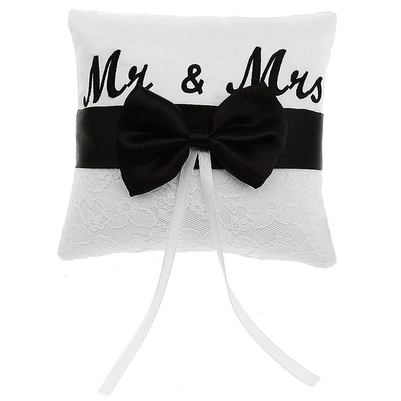 

Mr & Mrs Satin Ribbon Bow Wedding Ring Pillow 15cm