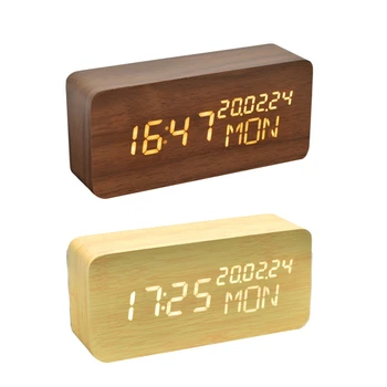 

Desktop LED Temperature and Humidity Dual Display Wooden Alarm Clock Electronic