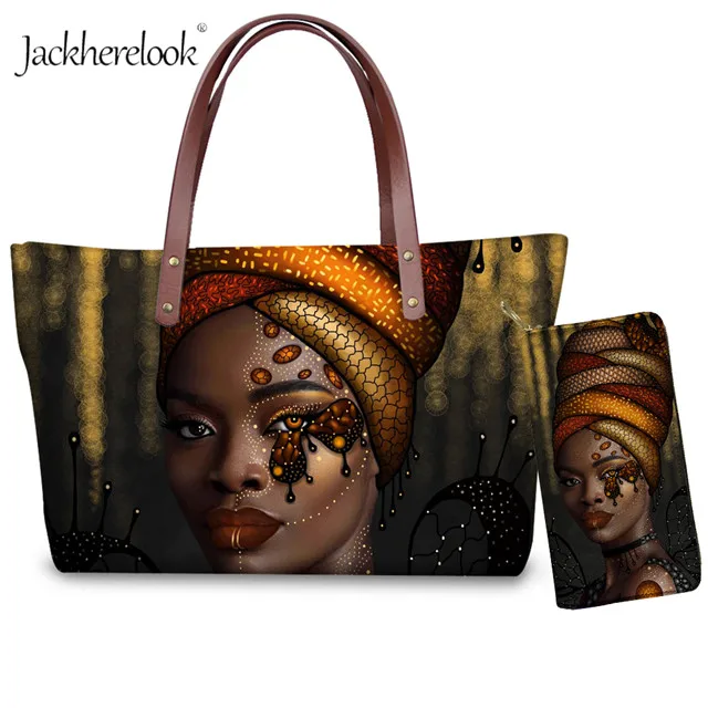 Африканская королева черная девушка женские сумки искусство экзотические этнические Arfo Печать большая сумка для женщин Модный кошелек с сумочкой набор - Цвет: HK4196AL-Z21
