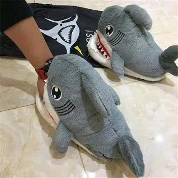 

Cartoon shark plush toy funny shoes girl cute indoor cotton shoes ladies home warm shoes 2020 fashion plush padded floor shoes