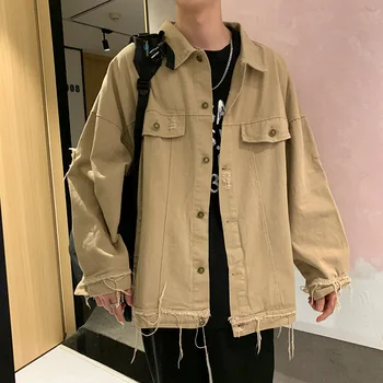 

2020Spring Loose Hong Kong Style Denim Clothes Korean Men's Jacket Trend Shirt Tooling Clothes Tide Brand Jackets Men