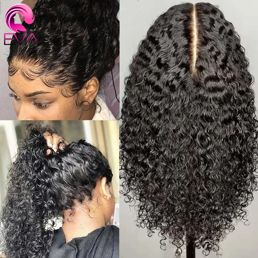 EVA Hair Glueless Curly Lace Front Human Hair Wigs Pre Plucked 180% ...
