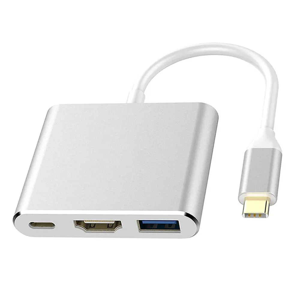 Премиум type C USB 3,1-Usb-C 4K HDMI USB 3,0 кабель-адаптер 3 в 1 концентратор для компьютера портативный бытовой Кабель-адаптер - Цвет: Silver