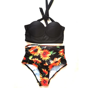 

Print Floral Bikini Plus Size L-4XL Swimsuit Women Halter Bikinis Set 2020 High Waist Big Size Bathing Suit Women Large Size