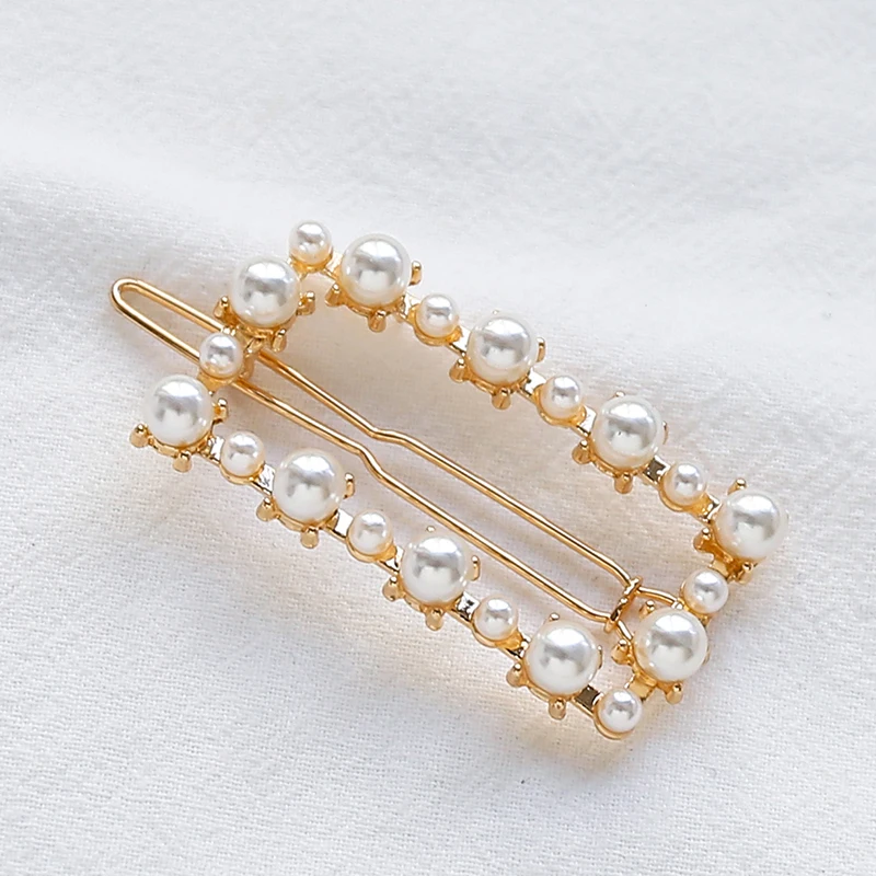 QW0003-9 Christmas Gift Geometric Irregular Hollow Pearls Hair Clips Korean Hairpins Metal Barrettes Girls Hair Styling Accessories - Окраска металла: QW0003-9