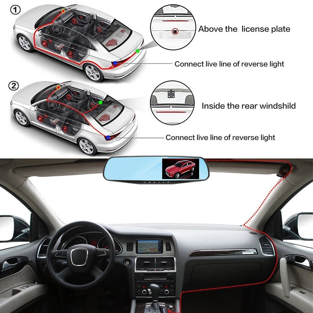 HD 1080P Автомобильный видеорегистратор Камера авто 4,3 дюймов зеркало заднего вида цифровой видеорегистратор двойной объектив регистрационная видеокамера камера заднего вида