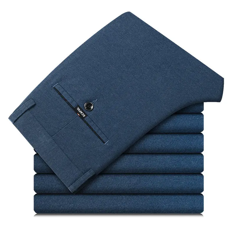Venta Pantalones largos de negocios para hombre, traje Formal, pantalones informales rectos elásticos de sarga de algodón, talla grande, moda de otoño y primavera R6qBW3j3R