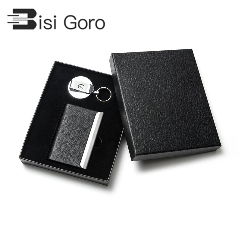 

BISI GORO Men Women RFID Wallet Set 2020 Metal Aluminum Card Holder Mini Key Holder Wonderful GiftBox Simple Card Case Key