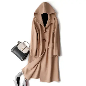 

2020 Women Woolen Coat Elegant Turn Down Collar Women Long Woolen Coat Winter Warm Coat High quality double-faced cashmere coat