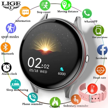 

LIGE New Full touch screen Smart watch ladies multifunctional sports heart rate blood pressure Smartwatch For IOS Android + box
