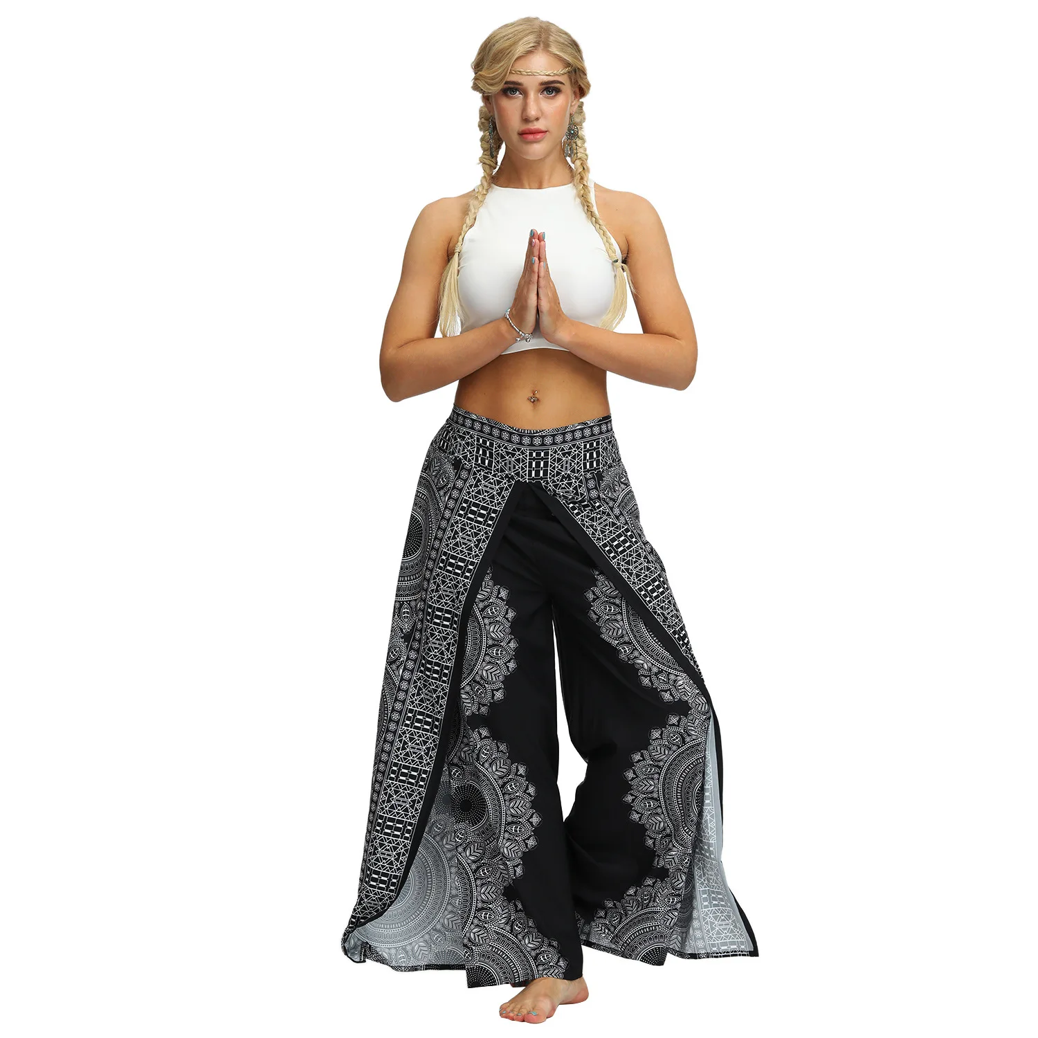 Ethnic style printed loose wide-leg pants women's fitness exercise yoga pants workout clothes trousers women