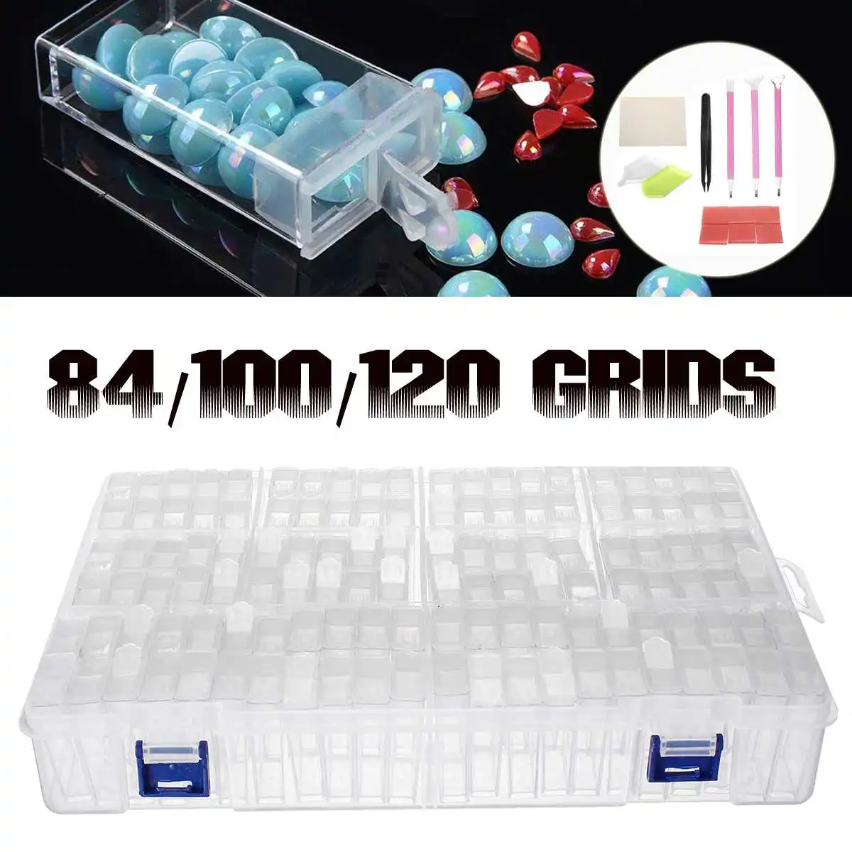 124/100/84 Grid Diamond Embroidery Painting Tools Plastic Jewelry Bead Drill Storage Box Craft Container