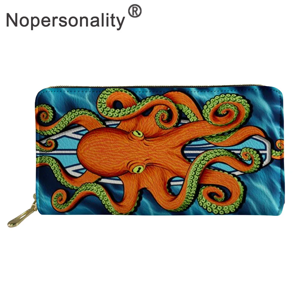 Nopersonality Octopus, дизайнерские кошельки для серфинга, женский, мужской кошелек, длинные кожаные водонепроницаемые сумки для телефона для дам, держатель для карт, сумка