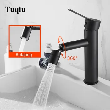 

Bathroom Basin Faucet Black Rotating Sink Mixer Tap Hot & Cold Sink Faucet Stainless Steel 360 Degree Bathroom Lavotory Faucet