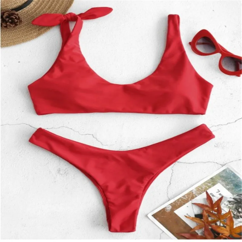 

Scarlet New Shoulder Strap Bow Bikini Set Double Strap Girl Swimsuit Tankini Sports Tights BIquini