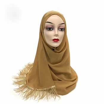 

New chiffon scarf hijab with tassels shawls fashion muslim scarves solid color women wrap headscarf large size pashmina 190*70cm