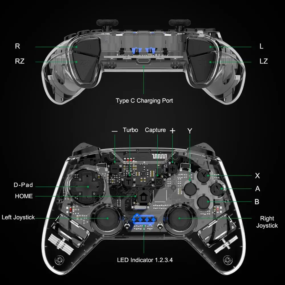 NS Switch Bluetooth беспроводной Pro контроллер геймпад джойпад для консоли nintendo Switch геймпад прозрачный джойстик гироскоп турбо