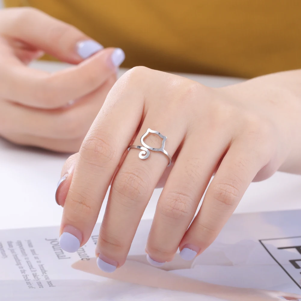 Trendy Cat Kitten Adjustable Rings Stainless Steel Animals Finger Rings for Women Jewelry - PeticaDeals