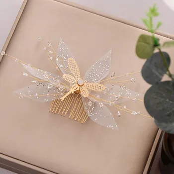 

FORSEVEN Luxury Handmade Gold Color Mesh Butterfly Shape Hair Combs Women Hair Pin Wedding Bride Hair Jewelry Accessories