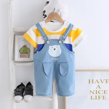 

2020 Summer Infant Rompers Clothes Short-Sleeve Patchwork T-shirt Jeans Braces Baby Girls Clothes Rompers Baby Costume