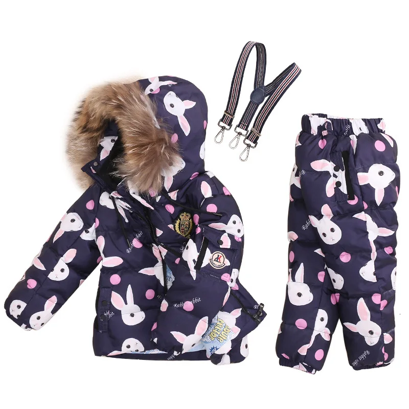 Распродажа, детский костюм с пуховиком теплое зимнее пальто для маленьких мальчиков, штаны комплект из 2 предметов, комплект детской одежды с натуральным мехом От 2 до 8 лет - Цвет: cartoon rabbit