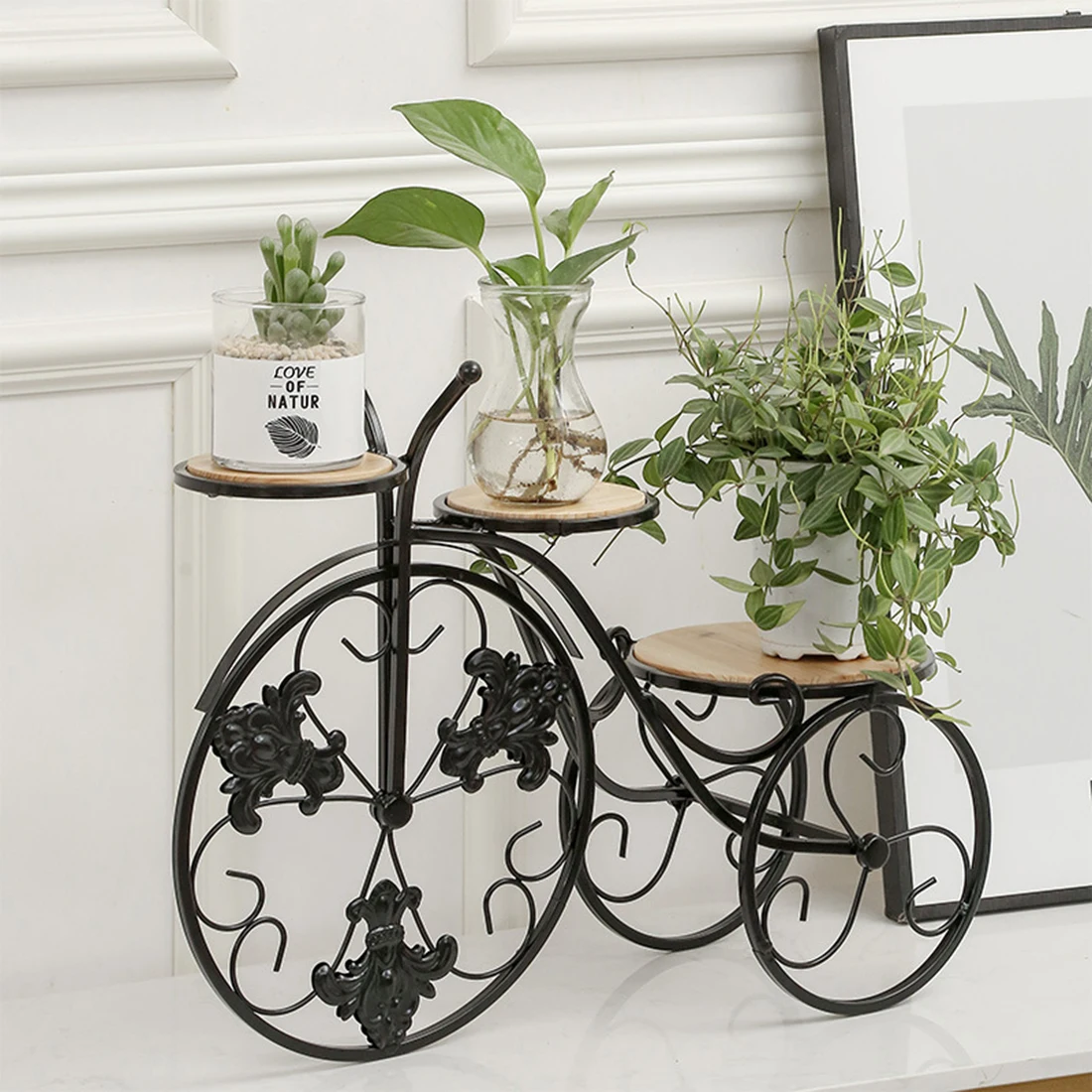 

VIXTMAX 56 X 21 X 44cm Retro Iron Bcycle Flower Pot Holder Display Tricycle Planter Stand Home Garden Decor