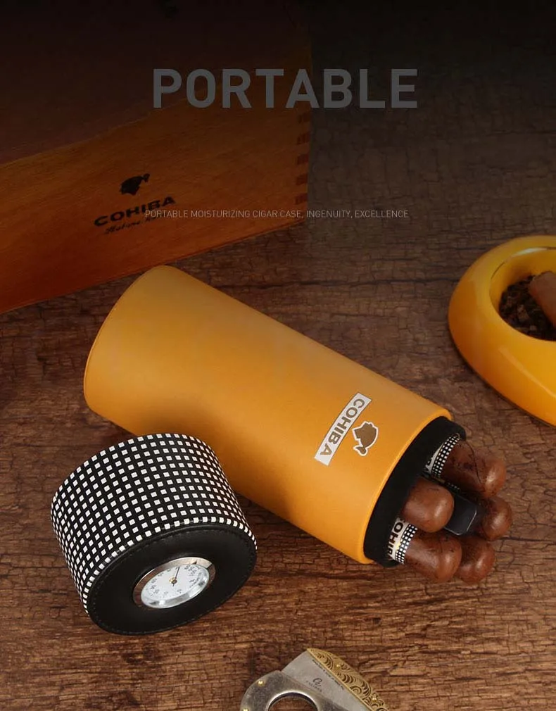 COHIBA сигары трубки путешествия Humidor коробка кожа портативный портсигар чехол из кедра деревянная коробка для сигар W/Humidor увлажнитель сигары гигрометр