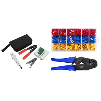 

1 Set Network Tool Kit, Rj45 Rj11 Lan Network Tool Set Kit & 1 Set Wire Terminals Crimping Tool Crimper Kit with 700Pcs