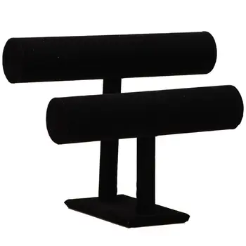 

2 Tiers Black Velvet Hovering T-Bar Bracelet Necklace Jewelry Display Stand