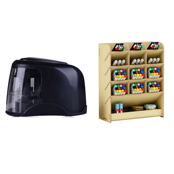 

1Pcs Electric Pencil Sharpener Best Heavy Duty Helical Steel Blade & 1Pcs Wooden Pen Holder Storage Box