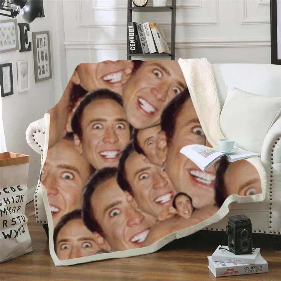 

Plstar Cosmos Star Nicolas Cage Funny character Blanket 3D print Sherpa Blanket on Bed Home Textiles Dreamlike