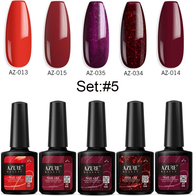 Azure beauty 5 шт./лот новейший фиолетовый цвет серии УФ набор гель-лаков для Ногтей Стойкий Гибридный лак Полупостоянный блестящий гель