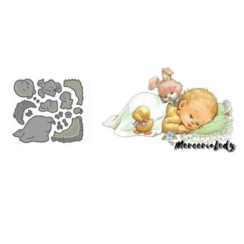 

Cute Sleeping Baby Metal Cutting Dies New With Her Rabbit Scrapbooking Dies For Card Making Photo Ablum Decro Embossing Mould