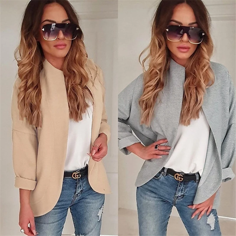 

Solid Color Female Autumn Winter Jackets Long Sleeve Ladies Open Cardigan Female Grace Tops Coats