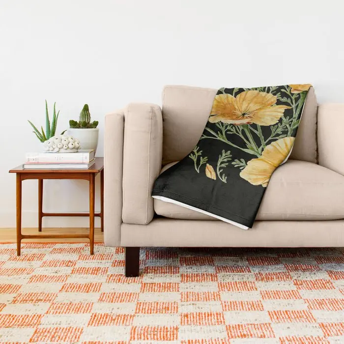 California Coral Fleece Design Blankets California Poppies on Black Throw Blanket Sofa Throw Blanket 150x200 Fleece Throws Bed