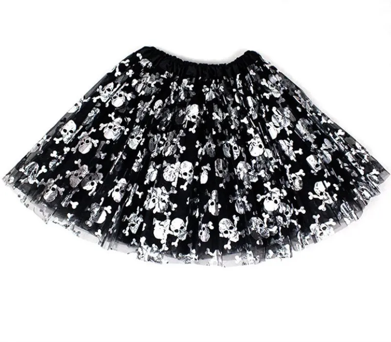 Юбка для девочек с серебряным черепом Карнавальная юбка-пачка вечерние костюмы