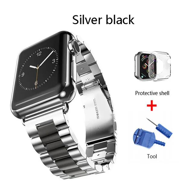Stainless Steel Strap For Apple watch band 40mm 44mm 5 4 3 watch strap 38mm 42mm Bracelet Sport Metal WatchBand for iWatch 3 2 1 Silver black Tool