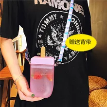 

Cute Girl Plastic Water Bottles Portable Water Bottle With Straw Bottle Anti-fall Ins Net Red Fruit Popsicle Cup Kids Water Cup