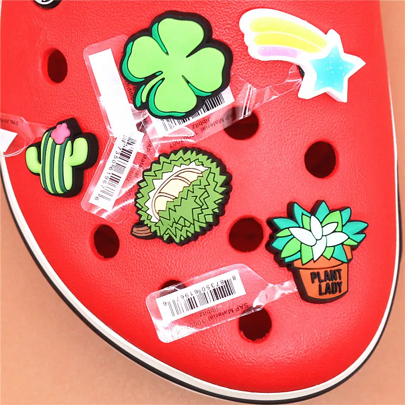 Single Sale Original Shoe Decoration Cute Cactus Clover Meteor Durian PVC Shoe Charms Accessories for Croc Buckle Jibz Kids Gift Single Sale Original Shoe Decoration Cute Cactus Clover Meteor Durian PVC Shoe Charms Accessories for Croc Buckle Jibz Kids Gift
