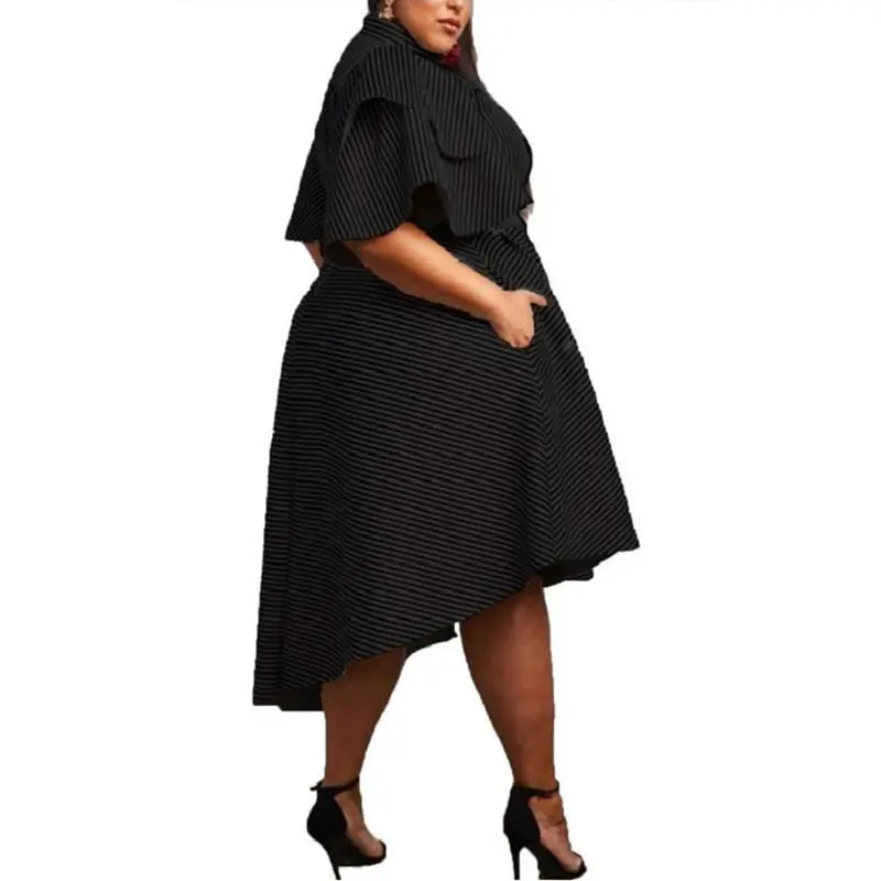 Женское Полосатое платье с высоким воротом и оборками, асимметричное платье в африканском стиле, большие размеры 3XL 4XL, вечерние платья-миди