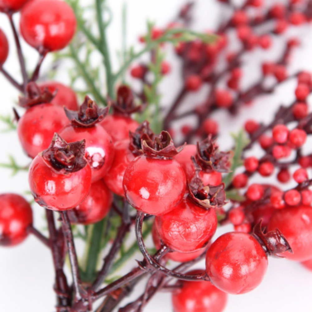 

New Year Artificial Red Berries Branch for Flower Arrangements Christmas Tree Ornaments